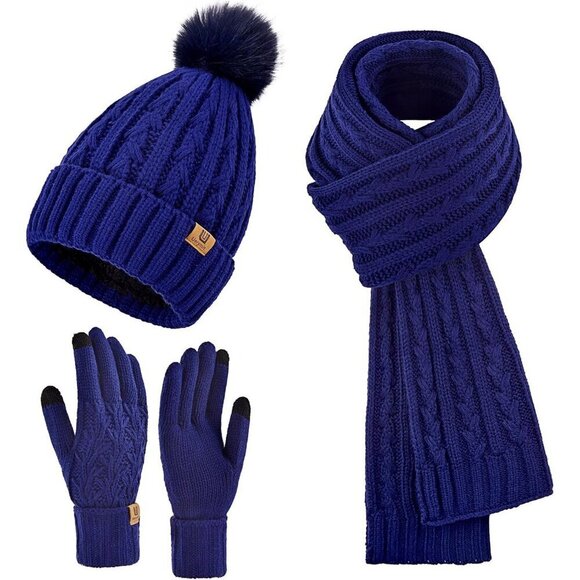 Women’s Blue Winter Beanie Hat Scarf & Touchscreen Gloves 3-in-1 Gift main image 5